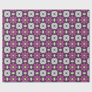 Papel De Presente Padrão de mosaico floral roxo ousado e artístico