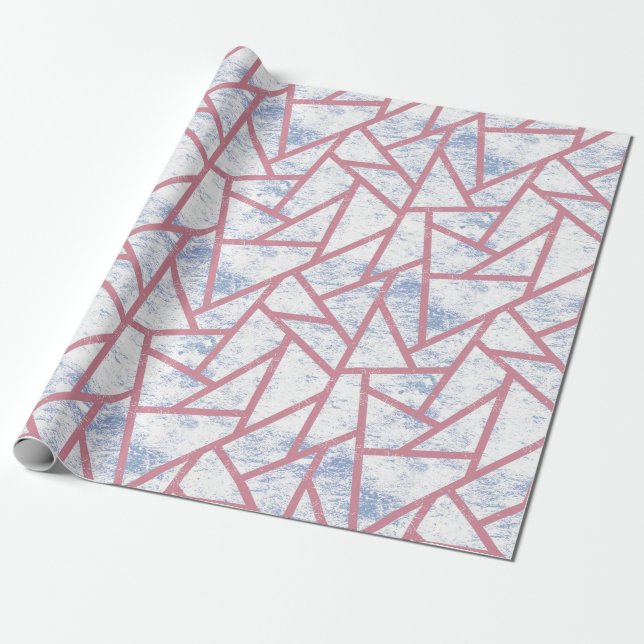 Papel De Presente Padrão de mosaico rosa e azul (Desenrolado)