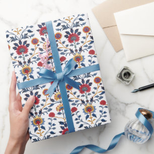 Papel De Presente Padrão de Motif Floral Indiano Colorido Antiquado