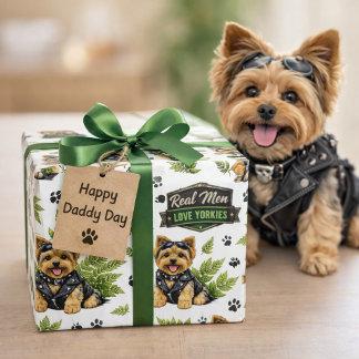 Papel De Presente Padrão de Motociclista com Yorkie Fofo