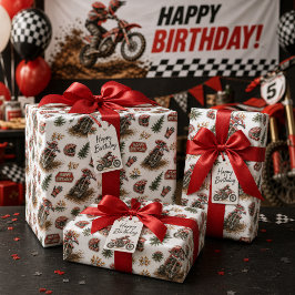 Papel De Presente Padrão de Motocross de Bicicleta de Terra Vermelha