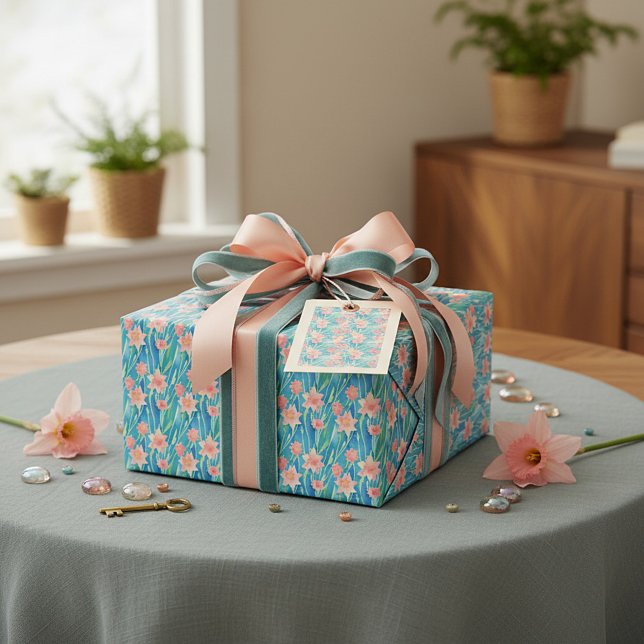 Papel De Presente Padrão de narcisos em aquarela laranja (Criador carregado)