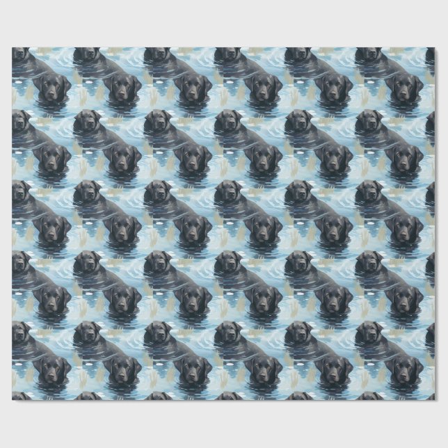 Papel De Presente Padrão de Natação do Labrador Preto (Aberto)