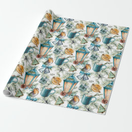 Papel De Presente Padrão de natais vintages em Teal, Ivory, Tan