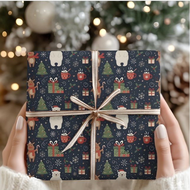 Papel De Presente Padrão de Natal Aconchegante Renas Urso Polar Wrap (Criador carregado)