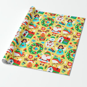 Papel De Presente Padrão de Natal Amarelo e Bonito