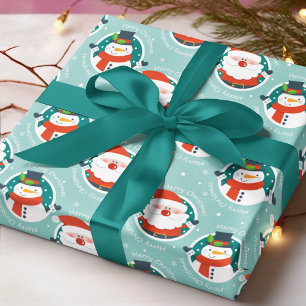 Papel De Presente Padrão de Natal Aquático do Boneco de Neve do Papa