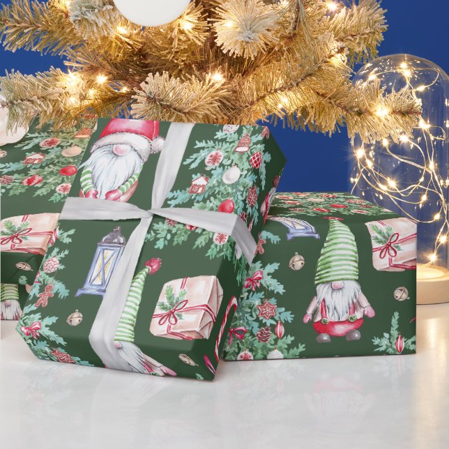 Papel De Presente Padrão de Natal Árvore de Natal Gnome Fofo Present (Feriados)
