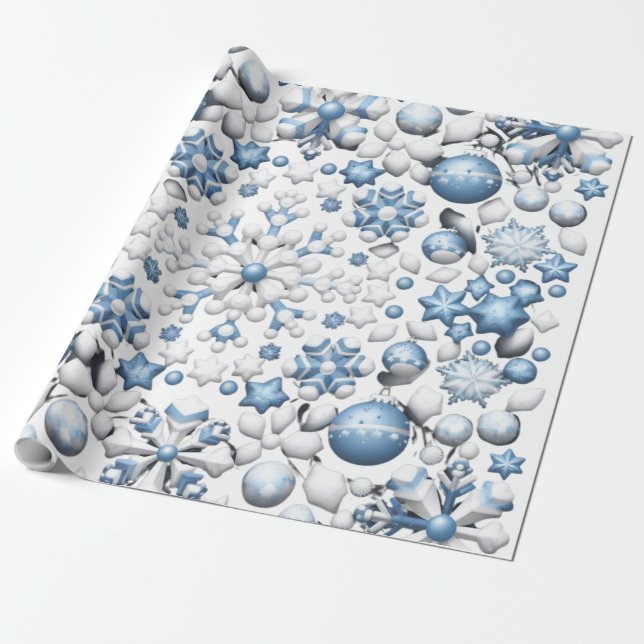 Papel De Presente Padrão De Natal Azul E Branco (Desenrolado)