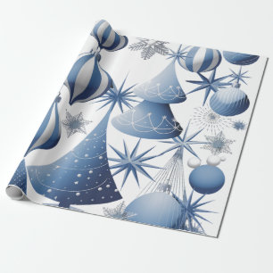 Papel De Presente Padrão De Natal Azul E Branco