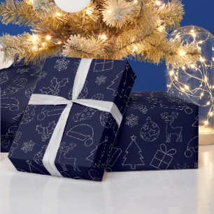 Papel De Presente Padrão de Natal Azul e Brilho Prateado Elegante