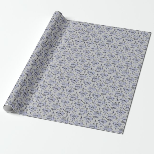 Papel De Presente Padrão de Natal Azul Elegante (Desenrolado)