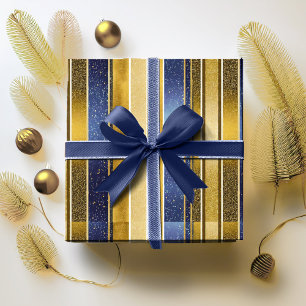 Papel De Presente Padrão de Natal Blue Gold #27 ID1009