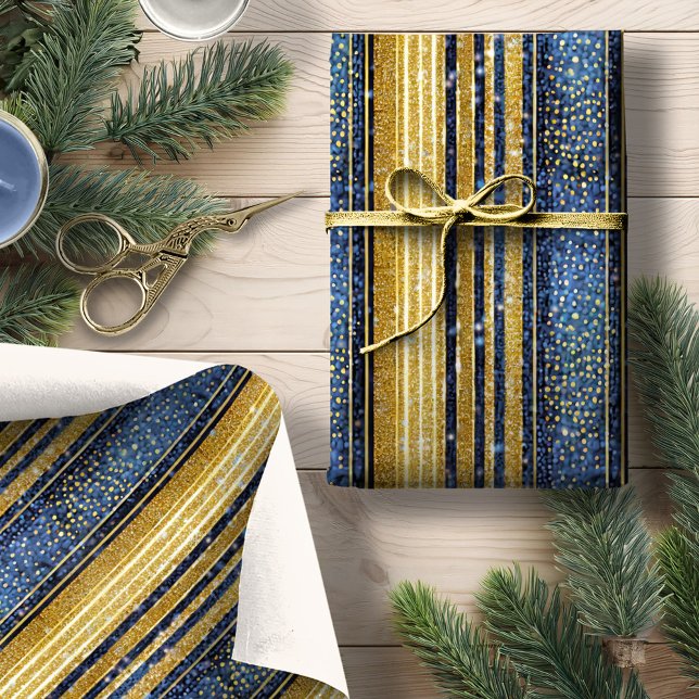 Papel De Presente Padrão de Natal Blue Gold #28 ID1009 (Criador carregado)