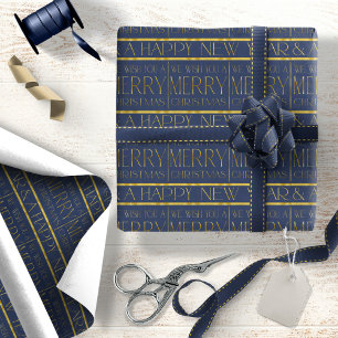 Papel De Presente Padrão de Natal Blue Gold #34 ID1009