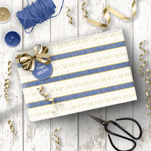 Papel De Presente Padrão de Natal Blue Gold #35 ID1009
