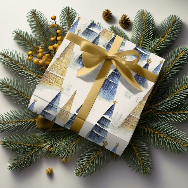 Papel De Presente Padrão de Natal Blue Gold #8 ID1009 (Criador carregado)
