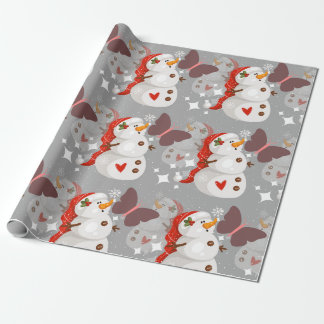 Papel De Presente Padrão de Natal Bonito Snowman e Borboletas