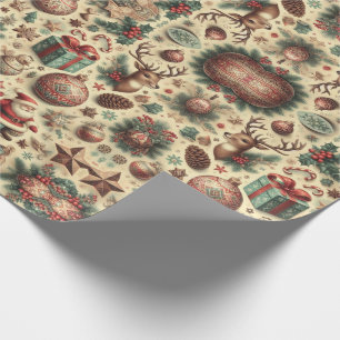Papel De Presente Padrão de Natal Botânico da Vintage