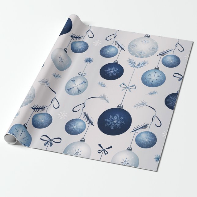 Papel De Presente Padrão De Natal Branco E Azul Da Elegância (Desenrolado)