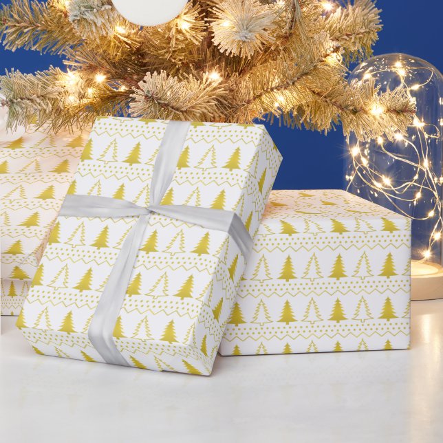 Papel De Presente Padrão de Natal branco e Dourado (Feriados)