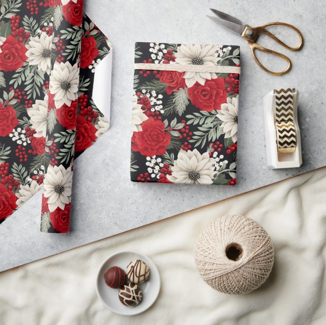 Papel De Presente Padrão de Natal Branco Floral GIft (Artesanato)