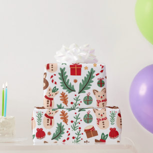 Papel De Presente Padrão de Natal com Amigos da Floresta