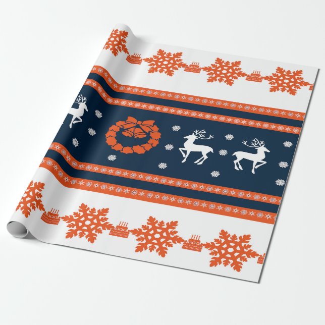 Papel De Presente Padrão de Natal com cervo e flocos de neve (Desenrolado)
