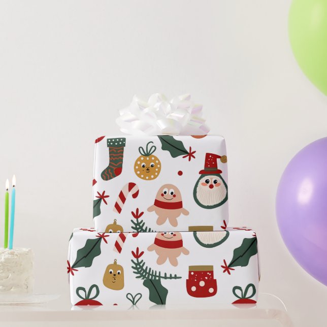 Papel De Presente Padrão de Natal com Papais noeis, Gingerpão (Presentes para festas)