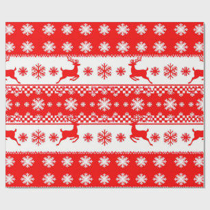 Papel De Presente Padrão de Natal com Rena e Flocos de Neve