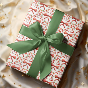 Papel De Presente Padrão de Natal Coquete Laço Vermelho Aquarela