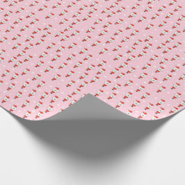 Papel De Presente Padrão de Natal Cor-de-Rosa com Papais noeis