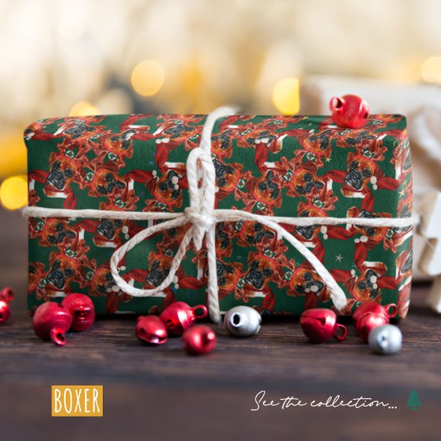 Papel De Presente Padrão de Natal da Raça Boxer Engraçado (Criador carregado)