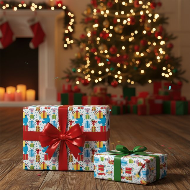 Papel De Presente Padrão de Natal da Rua Sésamo (Criador carregado)