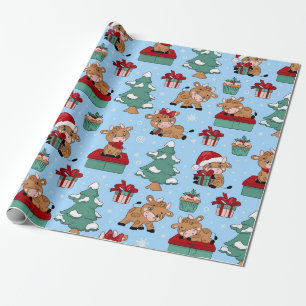 Papel De Presente Padrão de Natal da Vaca do Bebê