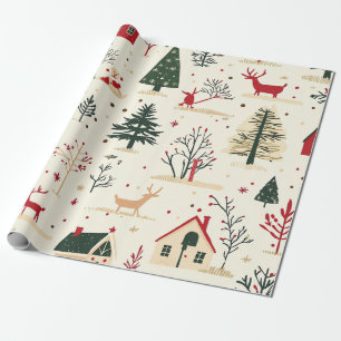 Papel De Presente Padrão de Natal da Vintage Woodland