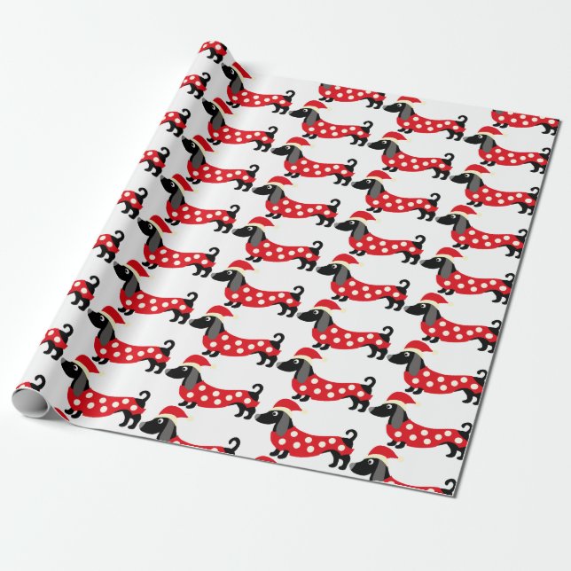 Papel De Presente Padrão de Natal Dachshund (Desenrolado)