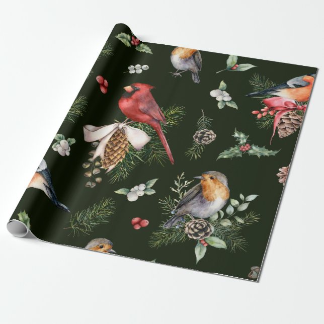 Papel De Presente Padrão de Natal das Aves Aquáticas (Desenrolado)