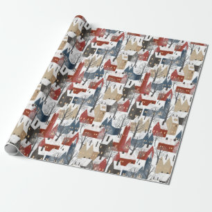Papel De Presente Padrão de Natal das Ruas da Cidade no Inverno