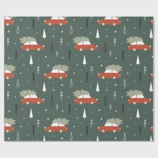 Papel De Presente Padrão de Natal de Árvore de Natal de Carro Vermel