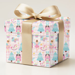 Papel De Presente Padrão de Natal de Bailarina do Quebra-Nozes Rosa
