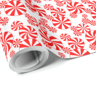 Papel De Presente Padrão de Natal de Bala de Hortelã Vermelha e Bran