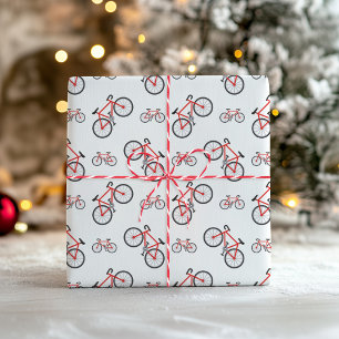 Papel De Presente Padrão de Natal de Bicicleta Clássica Vermelho e B