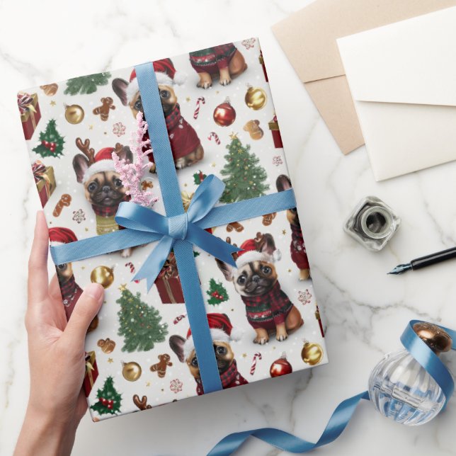 Papel De Presente Padrão de Natal de Bulldog Francês (Presentear)