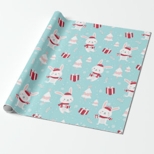 Papel De Presente Padrão de Natal de Bunny Branca