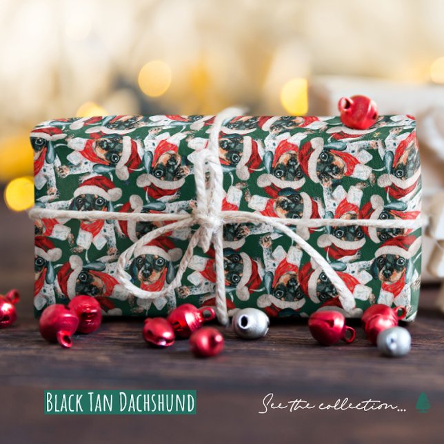 Papel De Presente Padrão de Natal de Cachorrinho Dachshund Preto e M (Criador carregado)