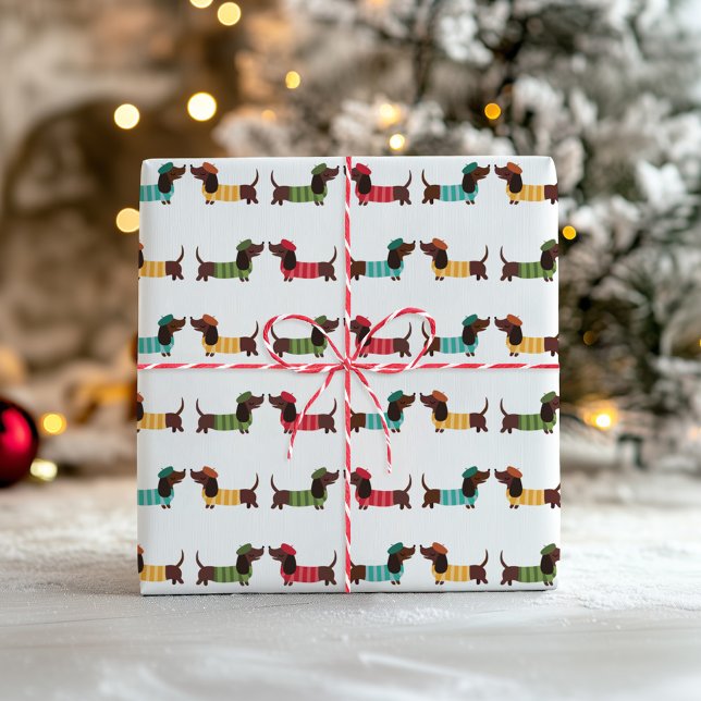 Papel De Presente Padrão de Natal de Dachshund Colorido (Criador carregado)