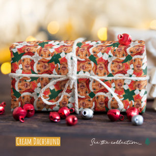 Papel De Presente Padrão de Natal de Dachshund de Creme Engraçado