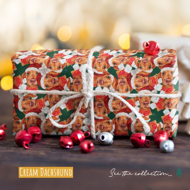 Papel De Presente Padrão de Natal de Dachshund de Creme Engraçado (Criador carregado)