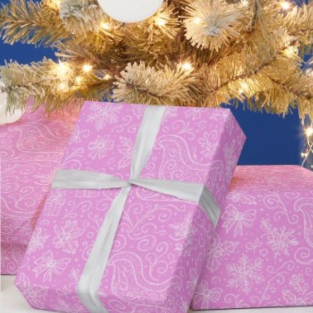 Papel De Presente Padrão de Natal de Doodle Rosa (Criador carregado)